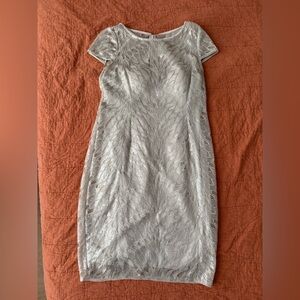 Adrianna Papell Sequin Silver Embroidery Sheath Dress 10 Cocktail Formal Party